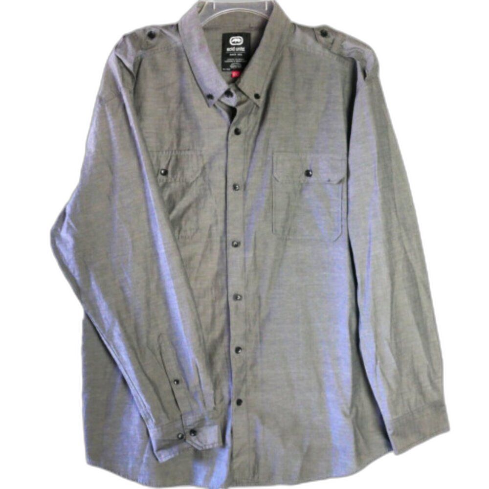 ECKO UNLIMITED Men’s Size 2XL Button Up Long Sleeve Shirt Gray READ DESCRIPTION
